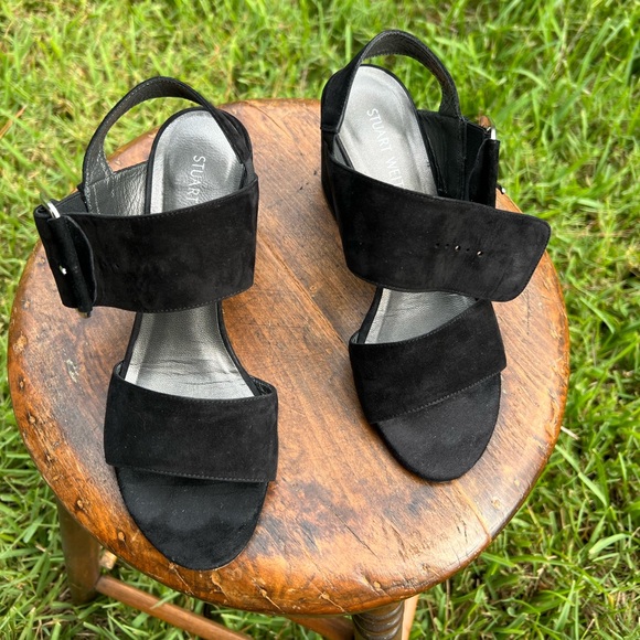 Women’s Stuart Weitzman Black Block Heel Buckle Style Suede Sandal SIZE 7 - Picture 3 of 11